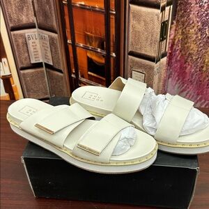 ShuShop Cream Sandals with Gold Accents
